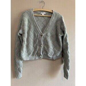 Sincerely Jules Boho Green Cable Knit Cropped Cotton Cottagecore Cardigan Size L